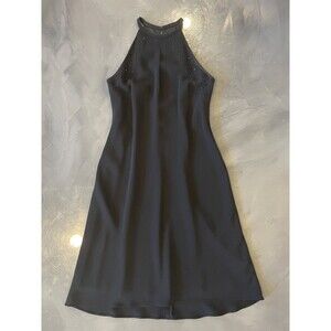 Vintage JONES NEW‎ YORK Dress Black Midi Beaded Halter Women's Sz 8 Y2K Cocktail